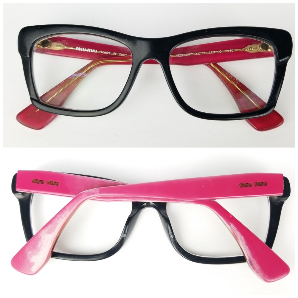 Miu Miu Pink and Black Square Eyeglasses
